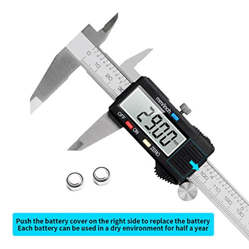 Caliper Measuring Tool, Qfun Vernier Digital Caliper Stainless Steel 6 Inch/150mm, Digital Micrometer Waterproof, Easy Switch from Inch to Millimeter, Large LCD Screen