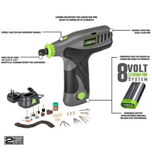 Genesis GLRT08B-65 8V Variable Speed Rotary Tool with Removeable Lithium-Ion Battery Pack, Charging Stand, 120-Volt ETL Wall Adapter, and 64-Piece Universal Accessory Set