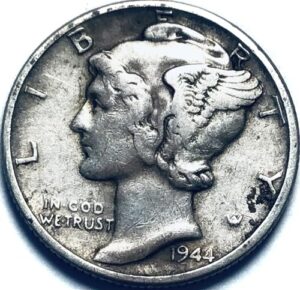 1944 p mercury silver dime seller very fine