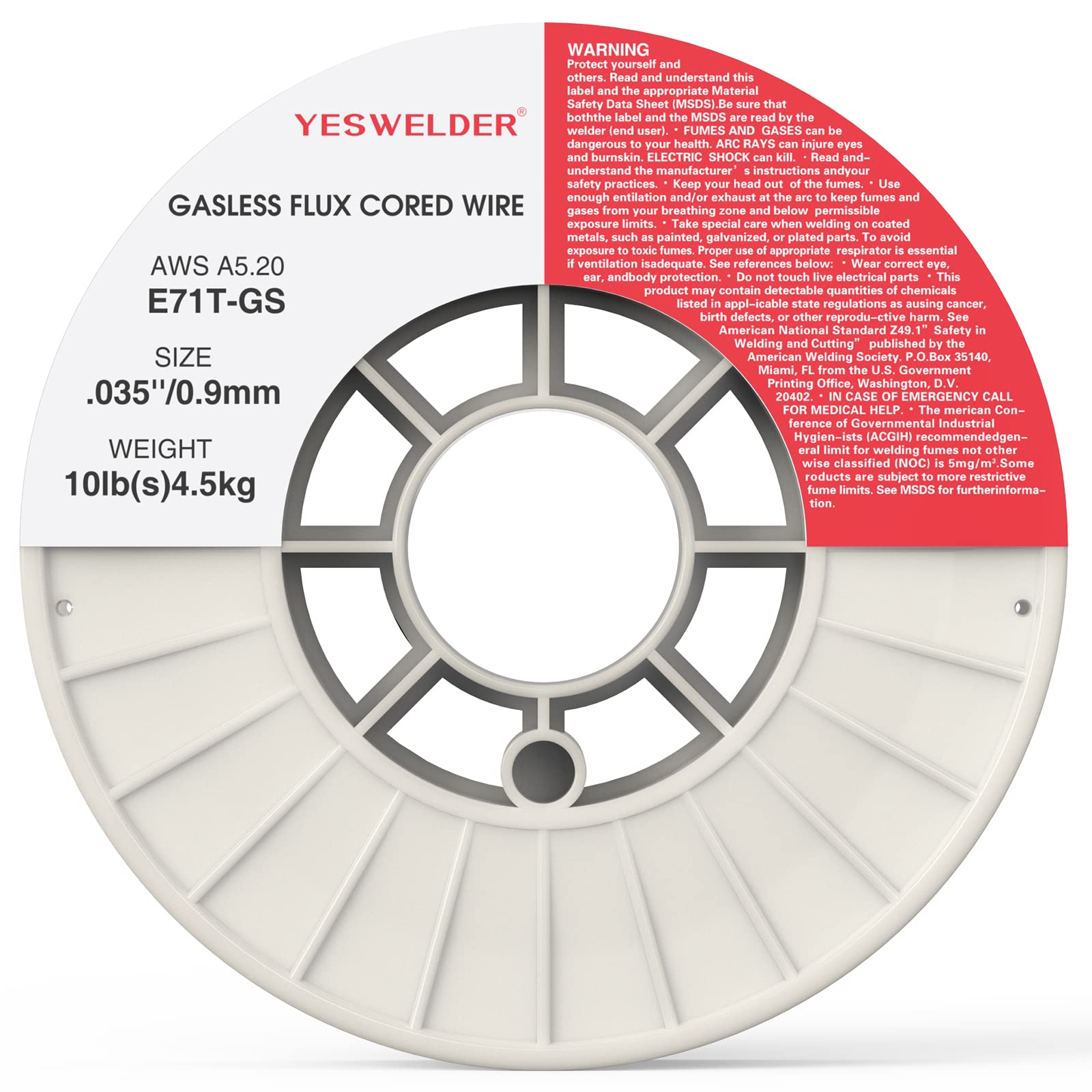 YESWELDER Flux Core Mig Wire, Mild Steel E71TGS .035-Diameter, 10-Pound Strong ABS Plastic Spool Welding Wire