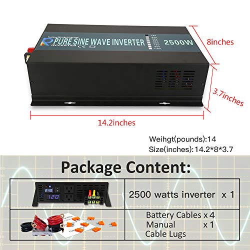 WZRELB 2500W 48V 120V Pure Sine Wave Power Inverter with 2 AC Outlets,Car Inverter