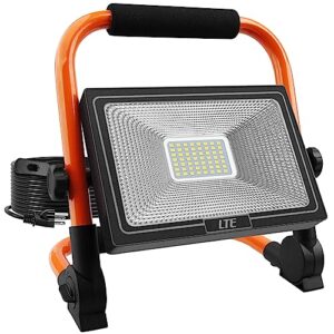 lte 50w led work light, 5000lm portable lights 500w equivalent, ip66 waterproof outdoor flood light 16.4ft cord with plug, 5000k, adjustable job site lighting for workshop garage construction site