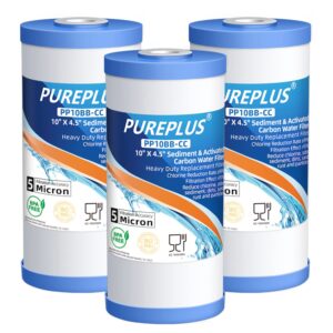 pureplus 5 micron 10" x 4.5" fxhtc whole house sediment and carbon water filter replacement cartridge for ge gxwh40l, gxwh35f, gnwh38s, culligan rfc-bbsa, wrc25hd, rfc-bb, pp10bb-cc, wfhd13001, 3pack
