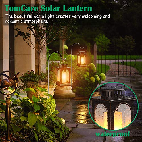 TomCare Solar Lights Flickering Flame Upgraded Metal Solar Lantern Outdoor Hanging Decorative Lanterns Heavy Duty Solar Powered Waterproof Outdoor Lighting for Patio Garden Christmas, 2 Pack (Bronze)