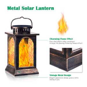 TomCare Solar Lights Flickering Flame Upgraded Metal Solar Lantern Outdoor Hanging Decorative Lanterns Heavy Duty Solar Powered Waterproof Outdoor Lighting for Patio Garden Christmas, 2 Pack (Bronze)