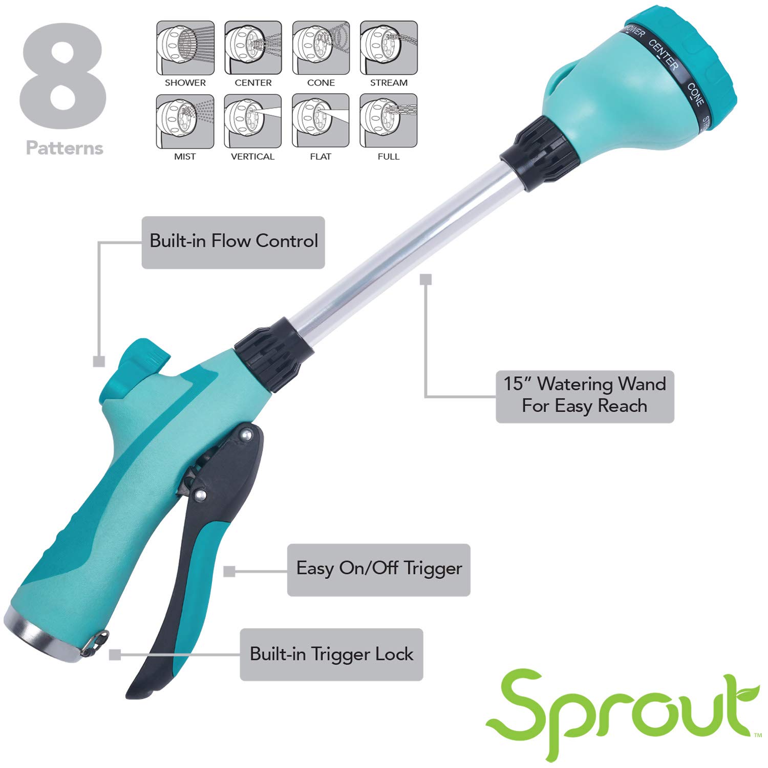 Sprout 65104-AMZ Melnor 8-Pattern 15" Watering Wand and QuickConnect Product Adapter Amazon Bundle, Gooseberry Green