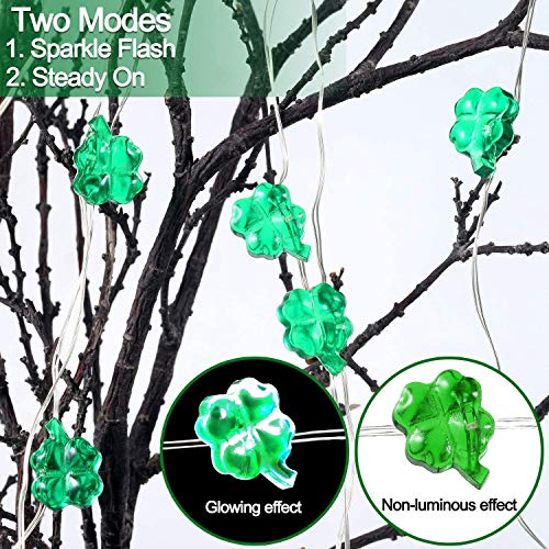 [ 2 Pack ] Green St. Patrick's Day String Lights, Total 28 Ft & 80 Led Battery Operated Waterproof Lucky Shamrocks Lights for St. Patrick's Day Decoration Irish Party Decor Wedding Anniversary Holiday