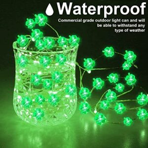 [ 2 Pack ] Green St. Patrick's Day String Lights, Total 28 Ft & 80 Led Battery Operated Waterproof Lucky Shamrocks Lights for St. Patrick's Day Decoration Irish Party Decor Wedding Anniversary Holiday