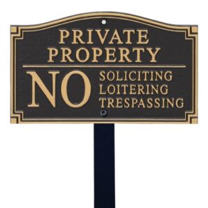 smartsign private property sign for yard, no soliciting loitering trespassing garden plaque | 5.75" x 9.5" aluminum plaque with 18" black lawn stake