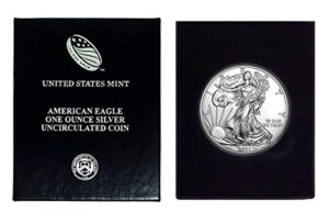 2021 american silver eagle in plastic air tite and blue gift box with our certificate of authenticity dollar uncirculated us mint