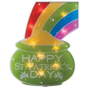 impact innovations st. patrick's day shimmer lighted window decoration pot of gold