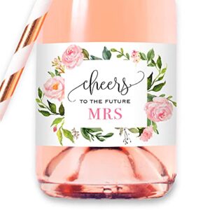 set of 12 blush pink floral bridal shower mini champagne bottle labels, waterproof polyester mini wine bottle labels, cheers to the future mrs, bachelorette party