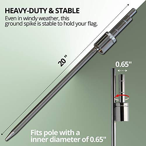 Anley 20-inch Ground Stake - Stainless Steel Spike with Sleeve Bearing - Fits Flutter Banner Flag Poles with a 0.65" Inner Diameter - Feather Flagpole and Flag not Included, Stake Only