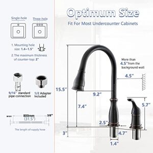 APPASO 3 Hole Kitchen Faucet with Pull Down Sprayer Oil Rubbed Bronze, 2-Hole Pull Out Kitchen Sink Faucet with Side Single Handle and Soap Dispenser, 211ORB