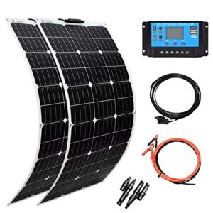 xinpuguang solar panel 12v 200w system kit 100w flexible solar panel monocrystalline battery charger with extension cable 20a charge controller power for rv boat cabin car trailer(200w-1)
