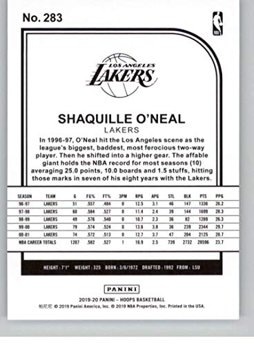 2019-20 Panini Hoops #283 Shaquille O'Neal NM-MT Los Angeles Lakers Basketball