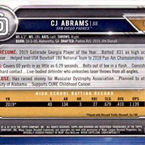 2019 Bowman Draft Baseball #BD-85 CJ Abrams San Diego Padres Official MLB Trading Card produced by Topps