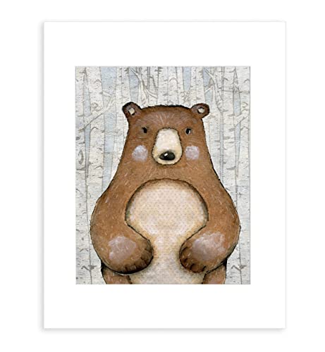 Woodland Nursery Decor for Boys - Animal Pictures Wall Art - Baby Room Prints - Bear Deer Fox Raccoon Rabbit Squirrel - SET OF 6-8x10 - UNFRAMED