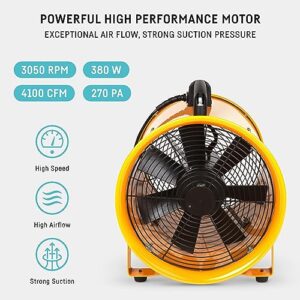 neverest Portable Blower Exhaust Fan 12 inch Strong Shop Ventilation Fan 4100 CFM 3050 RPM, 380 W, Construction Fan With Hose, Industrial Air Blower 7 FT Plug