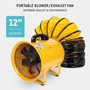 neverest Portable Blower Exhaust Fan 12 inch Strong Shop Ventilation Fan 4100 CFM 3050 RPM, 380 W, Construction Fan With Hose, Industrial Air Blower 7 FT Plug