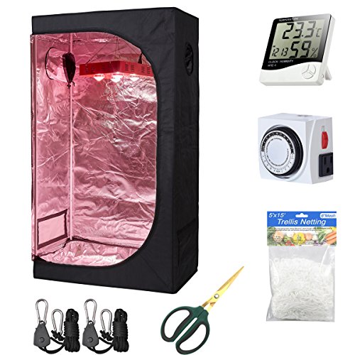 Hydro Plus Small Grow Tent Room Kit Indoor Plants Growing Reflective Mylar Dark Room Non Toxic Hut + Hydroponics Growing System Accessories (36''x20''x63'' Kit)