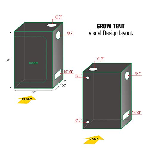 Hydro Plus Small Grow Tent Room Kit Indoor Plants Growing Reflective Mylar Dark Room Non Toxic Hut + Hydroponics Growing System Accessories (36''x20''x63'' Kit)