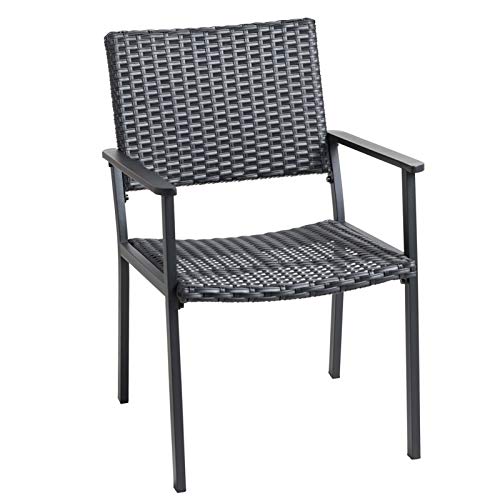 C-Hopetree Outdoor Dining Chair for Outside Patio Table, Metal Frame, Black All Weather Wicker