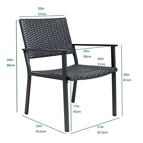 C-Hopetree Outdoor Dining Chair for Outside Patio Table, Metal Frame, Black All Weather Wicker