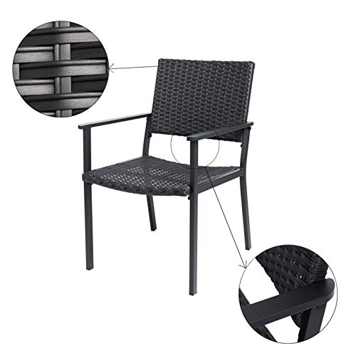 C-Hopetree Outdoor Dining Chair for Outside Patio Table, Metal Frame, Black All Weather Wicker