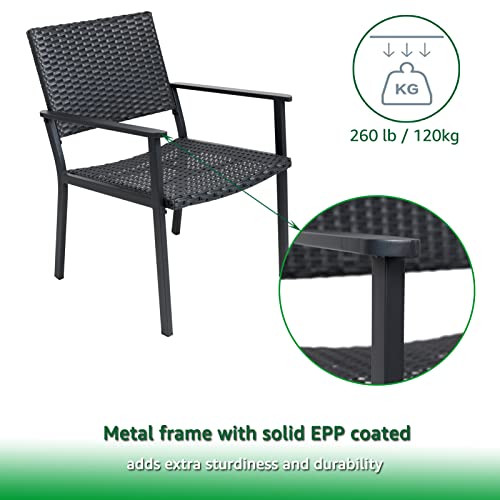 C-Hopetree Outdoor Dining Chair for Outside Patio Table, Metal Frame, Black All Weather Wicker