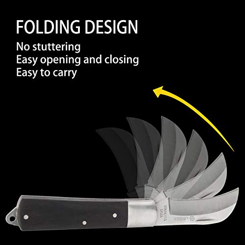 Linsen-outdoor Black Handle Pruning Knife,Grafting Knife, Stainless Steel Garden Budding Knife, Folding Pocket Knife for Grafting Multi Cutting Tool, Weed Bushes Branches Mushroom Diggig Knife