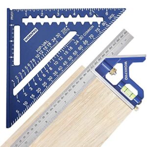 workpro aluminum alloy carpenter square and zinc-alloy square ruler set - 7 in. rafter layout tool and 12 in. combination square combo