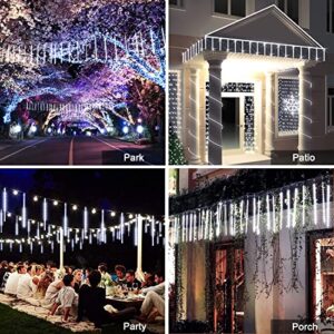 JMEXSUSS Solar String Lights Outdoor Waterproof, White Christmas Tree Lights, 8 Tube 144 LEDs Meteor Shower Rain Lights for Tree Wedding Xmas Holiday Party Patio Decoration