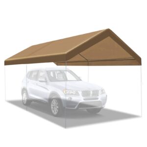 benefitusa canopy only 10'x20' carport replacement canopy outdoor tent garage top tarp shelter cover w ball bungees (tan)