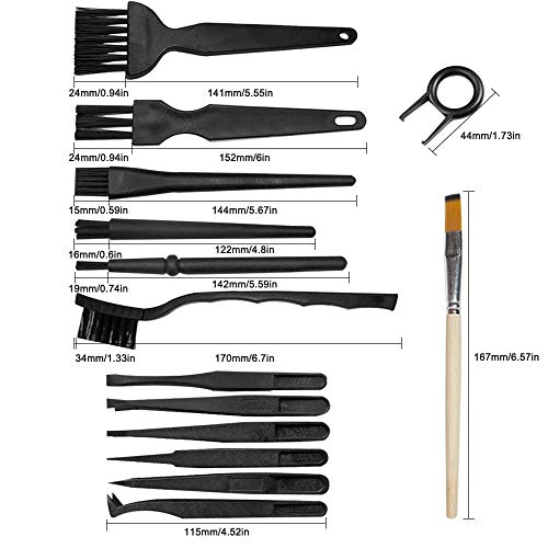 Plastic Handle Anti Static Brushes,Sonku Portable Nylon Cleaning Brushes and Tweezers Keyboard Puller Wooden Brush Wiping Cloth Computer Keyboard Cleaning Brush Kit(Set of 16)