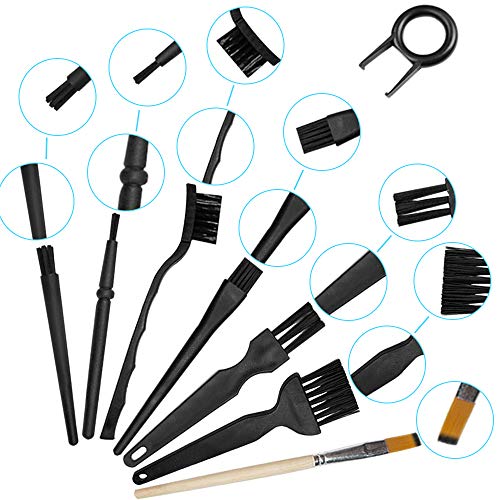 Plastic Handle Anti Static Brushes,Sonku Portable Nylon Cleaning Brushes and Tweezers Keyboard Puller Wooden Brush Wiping Cloth Computer Keyboard Cleaning Brush Kit(Set of 16)