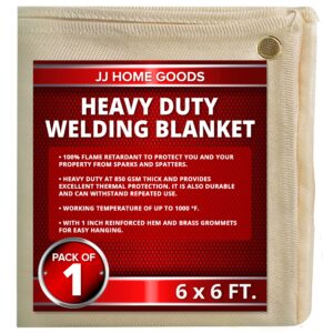 jj care welding blanket - 1 pack 6ft x 6ft welding mat - 850gsm fiberglass welding blanket with brass grommets, welders blanket for grill, smoker welding blanket heavy duty, welding tarp & shield