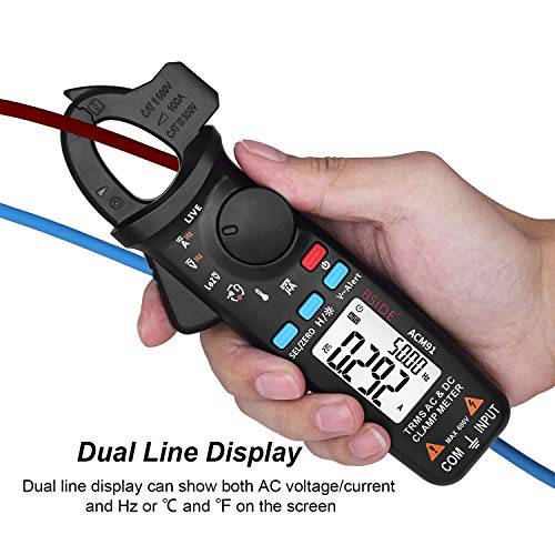 ACM91 Clamp Multimeter Digital AC DC Current Clamp Meter True RMS Auto Range 6000 Counts 100 amp Mini Meter With Temperature Capacitance NCV Measure LoZ Volts