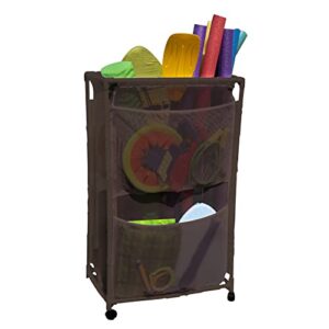 essentially yours slim rolling pool noodle storage organizer bin, space saver, (14.4" w x 24.6" l x 42.5" h), brown style 428546