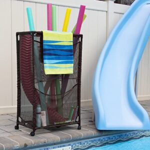Essentially Yours Slim Rolling Pool Noodle Storage Organizer Bin, Space Saver, (14.4" W x 24.6" L x 42.5" H), Brown Style 428546