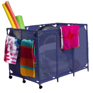 essentially yours pool noodles holder, toys, floats, balls and floats equipment mesh rolling storage organizer bin, extra-large, (47.2" w x 30.2" l x 34" h), blue style 455119