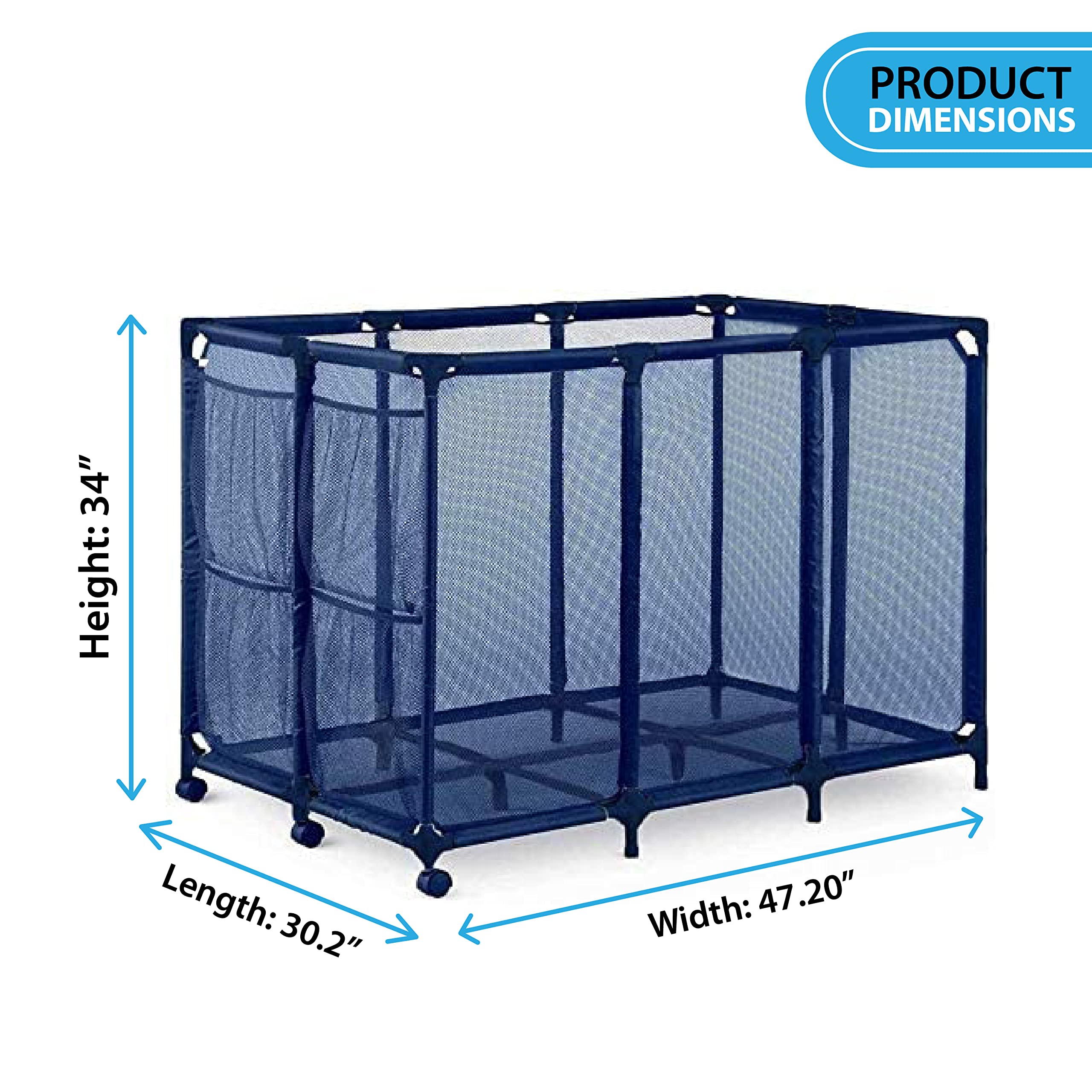 Essentially Yours Pool Noodles Holder, Toys, Floats, Balls and Floats Equipment Mesh Rolling Storage Organizer Bin, Extra-Large, (47.2" W x 30.2" L x 34" H), Blue Style 455119