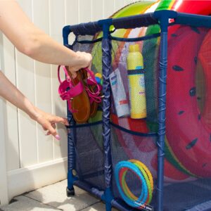 Essentially Yours Pool Noodles Holder, Toys, Floats, Balls and Floats Equipment Mesh Rolling Storage Organizer Bin, Extra-Large, (47.2" W x 30.2" L x 34" H), Blue Style 455119