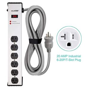 Digital Energy 20 Amp 6-20/T- Slot Plug | 15-Ft Cord - 900 Joule Surge Protector | 6-Outlet, Heavy Duty Steel Body Power Strip