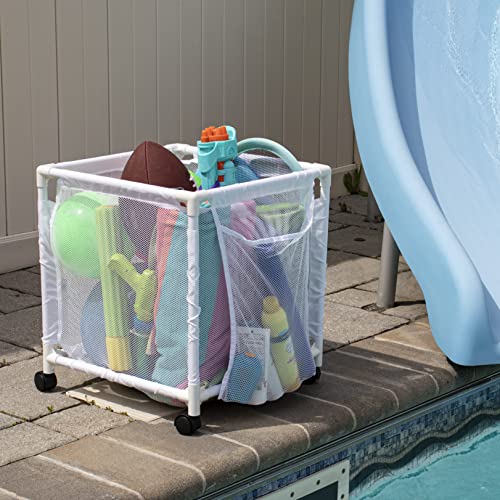 Essentially Yours Rolling Pool Storage Small Organizer Bin, (18" W x 18" L x 20" H), White Style 417244