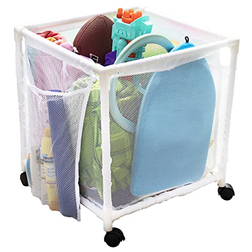 Essentially Yours Rolling Pool Storage Small Organizer Bin, (18" W x 18" L x 20" H), White Style 417244