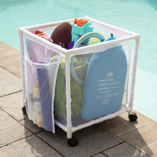 Essentially Yours Rolling Pool Storage Small Organizer Bin, (18" W x 18" L x 20" H), White Style 417244