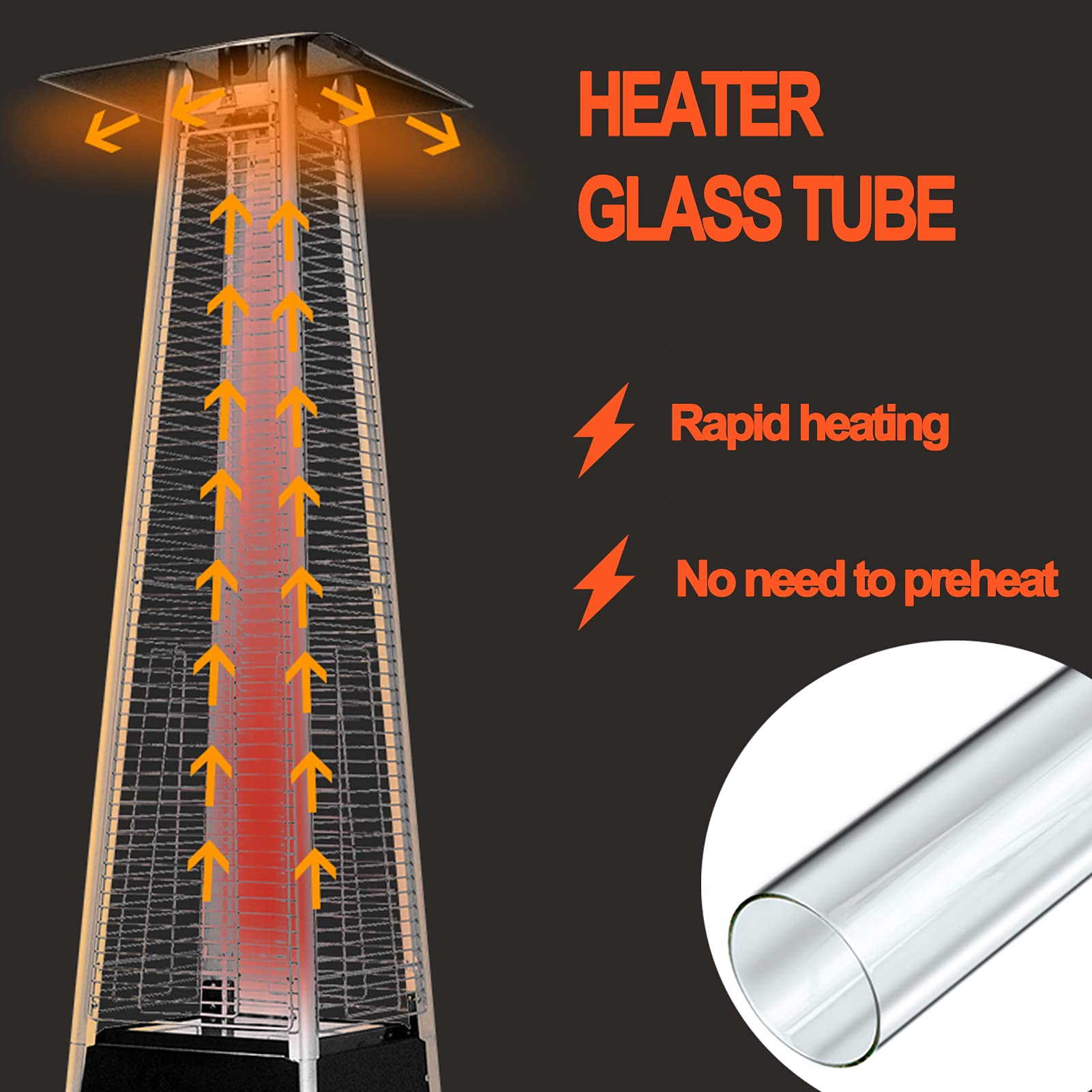 Patio Heater Glass Tube Replacement, 49.5 x 4" Patio Heater Replacement Parts with Ring, Outdoor Heater Replacement Parts for 4-Sided Pyramid Heater, Glass Tube Patio Heater for Hiland, fire sense