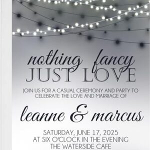 Casual Backyard Wedding Inviations, Set of 10 - Bistro Light Inspired Wedding Invitations With Envelopes