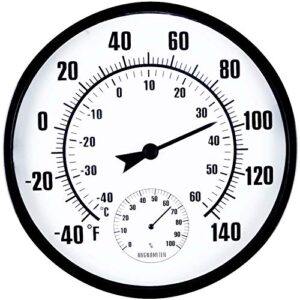 thermometer indoor outdoor 10" patio large wall thermometer and hygrometer,no battery is required to let you to see the temperature and humidity of the day from a distance, upgrade version